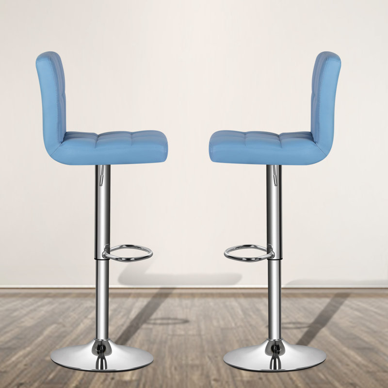 Faux Leather Swivel Bar Stools, Adjustable Counter Height Barstools Chair with Backrest and Footrest, Gray, 2