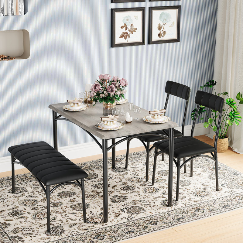 Ensemble de table de salle à manger pour 4 personnes, table de cuisine avec banc rembourré et 2 chaises, peu encombrant, Grey