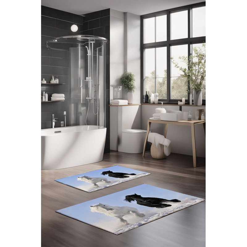 Ensemble de tapis de bain de luxe Eakly (2 pièces), 100% polyester, 16,0 x 23,6 pouces et 23,6 x 39,4 pouces | Conception antibactérienne antidérapante, hauteur de poils de 0,3 po | Lavable à la machine, durable et facile à nettoyer | Idéal pour la décoration de salle de bain