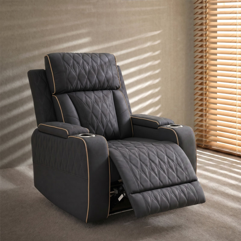 Fauteuil inclinable électrique moderne en cuir sablé bleu-gris de luxe moderne | Fauteuil inclinable de cinéma maison simple