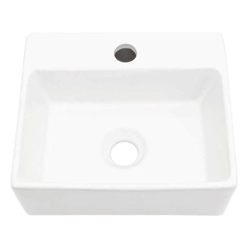 White Ceramic Wall Mount Bathroom Sink With Single Faucet Hole, Stain , Modern Style, More Usable Space, Installation Instructions Provided 13.6X11.6 Inch Rectangle Mounted Sink, Low Water
