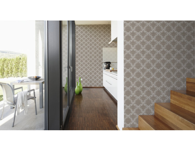 Tessuto 10.05m x 53cm Wallpaper, Beige, grey and cream