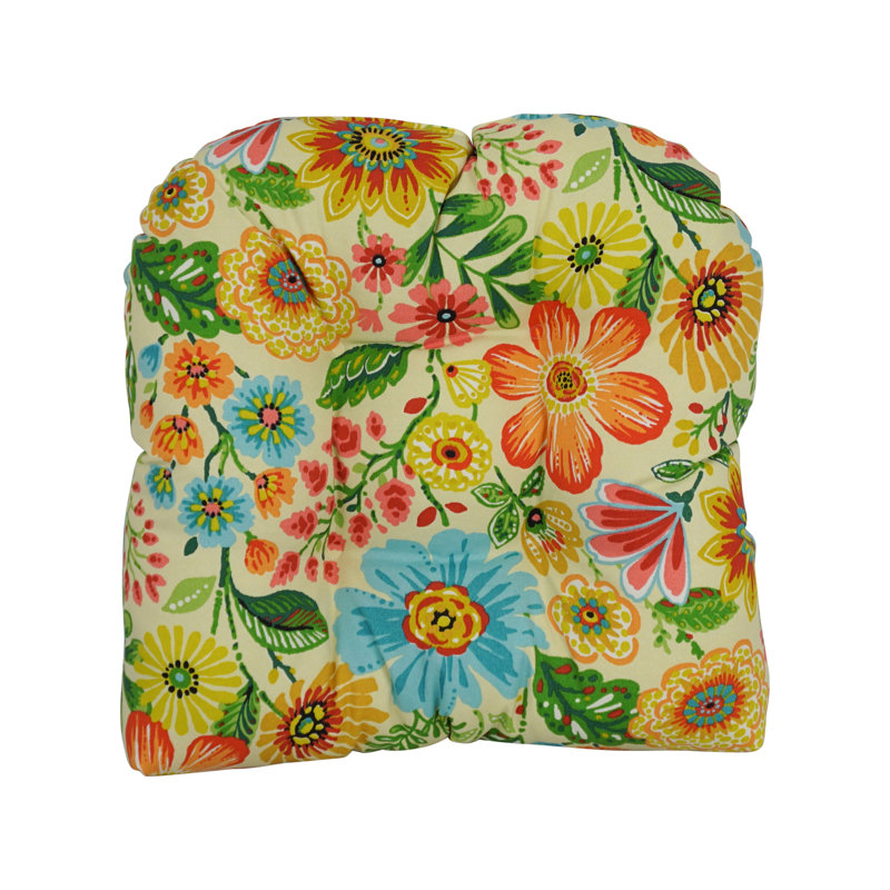Outdoor 5'' Dining Chair Seat Cushion, Yellow/Blue