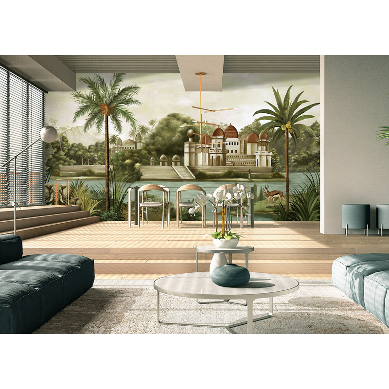 Papier peint Exotic Jungle Palace, Vert clair, L 110 po x l 204 po