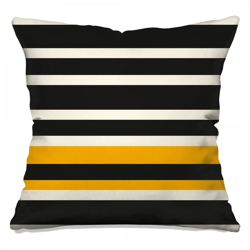Coussins décoratifs noirs et blancs à rayures orange, 26 x 26 pouces