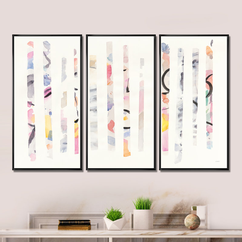 Barres géométriques multicolores - ensemble d'art moderne sur toile encadrée moderne et contemporain de 3