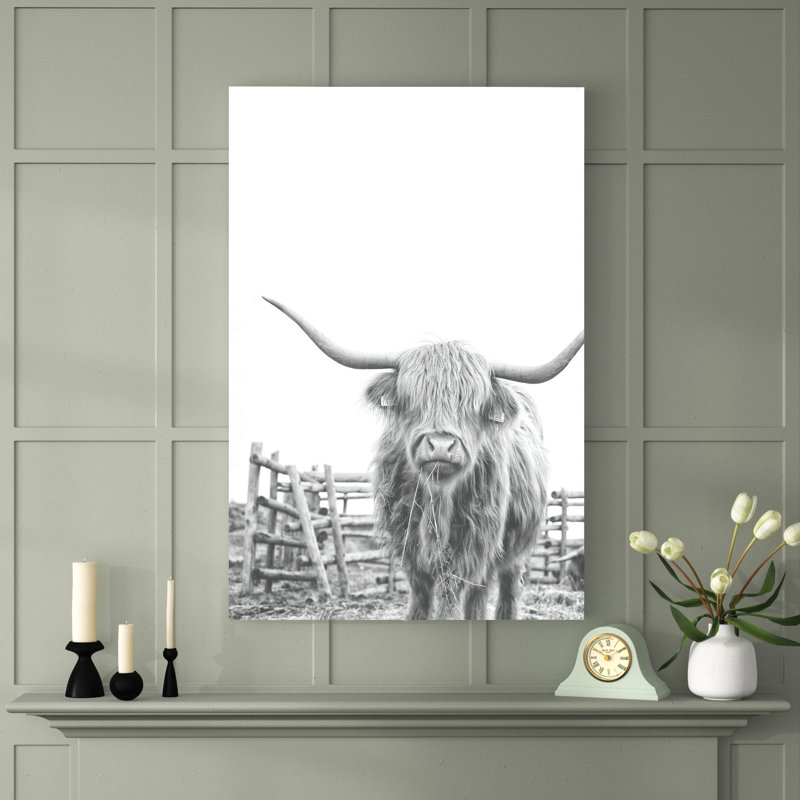Noir et blanc Highland Cow - impression, H 48 po x l 32 po
