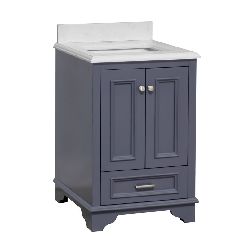 Loughlam 24'' Single Bathroom Vanity with Top, Marine Gray, Quartz