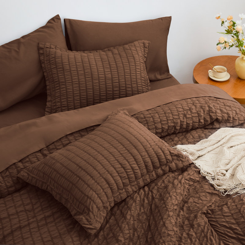 Love's cabin Seersucker Twin Comforter Set, Brown, Twin-5 Pieces