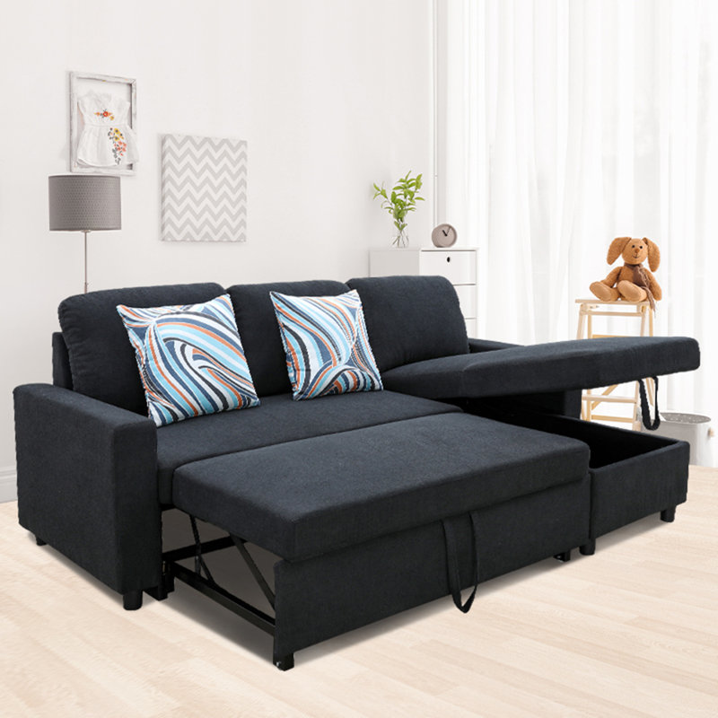 Boukje Flannelette 2-Piece Couch Living Room Sofabed, Black