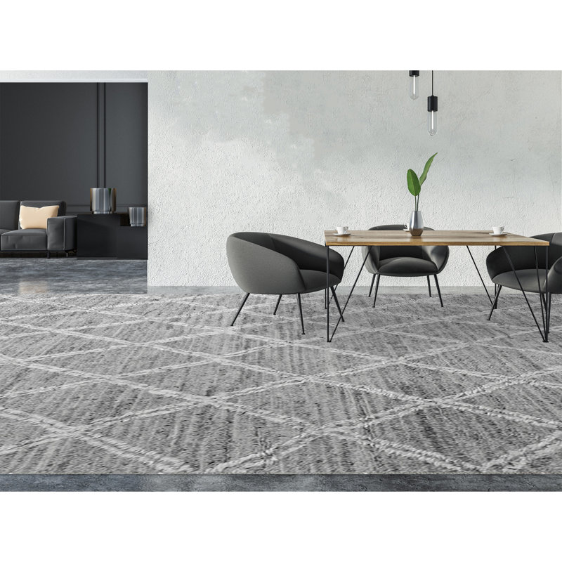 Wool Geometric Area Rug in Gray, Rectangle 12' x 15'