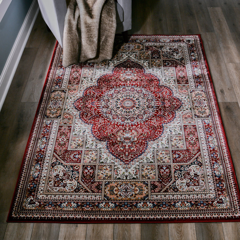 Tapis oriental rouge / blanc Cilegon, Rectangle de 6 pi 9 po x 9 pi 6 po
