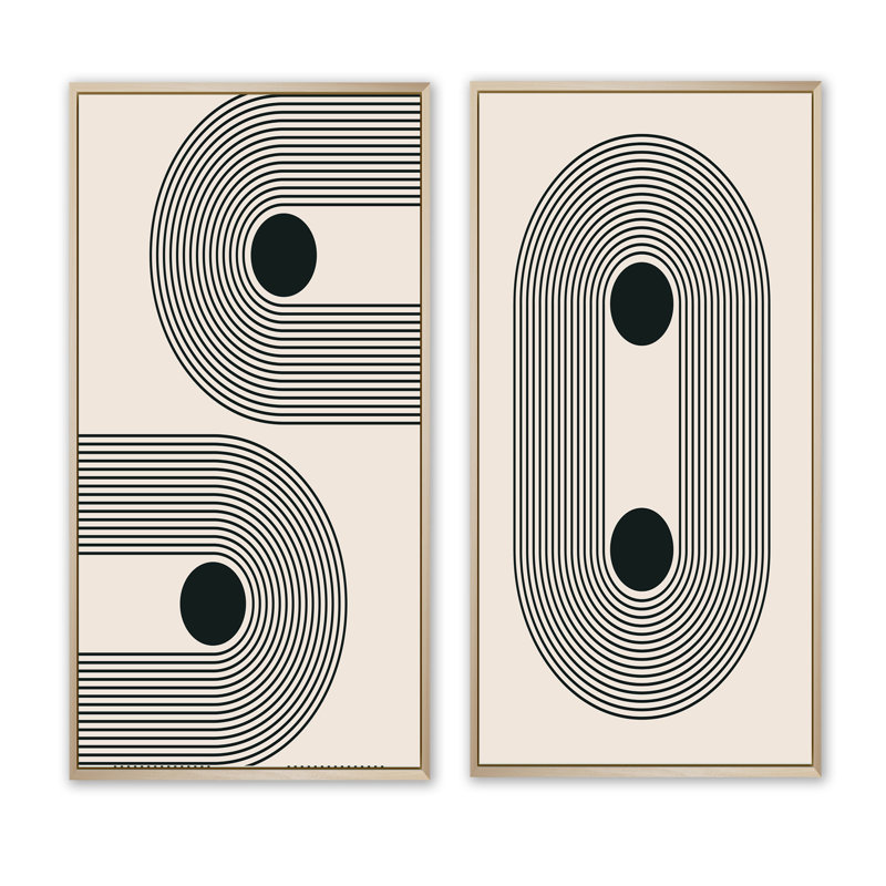 Minimal Late 20S Geometric Aesthétique VI - ensemble de 2 peintures, H 20 po x l 24 po x P 1 po, Cadre brun