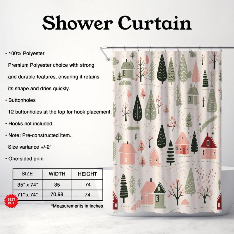 Snowy Town - Premium Shower Curtain, 74"H x 71"W