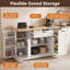 Buffet de 54 po pour îlot de cuisine moderne, armoire de rangement avec tablettes réglables et support coulissant à 3 niveaux, multifonctionnel-769878337