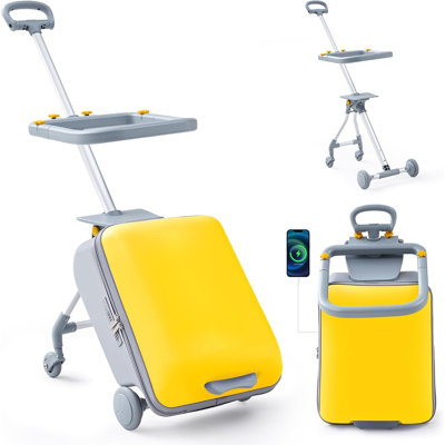 Valise de cabine de 20 pouces à roulettes multidirectionnelles en ABS pour enfants, avec barre de sécurité, roulettes silencieuses, serrure TSA et port de chargement pour les voyages en avion.