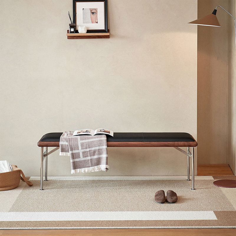 Banc rembourré noir, H 17,72 po x l 62,99 po x P 15,75 po