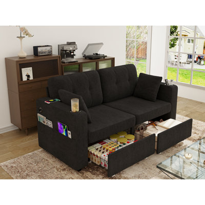 68'' Chenille Sofa With Multi-Functional Armrests