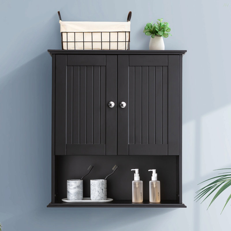 Upgraded Bathroom Wall Cabinet Over The Toilet Storage Cabinet Wall Mounted Storage Cabinet Wooden Medicine Cabinets, Black