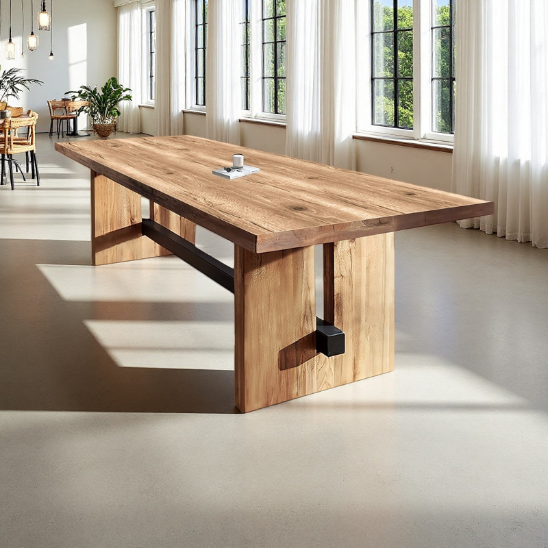 Modern Rectangular Solid Wood Dining Table, 29.53"H x 102.36"L x 47.24"W