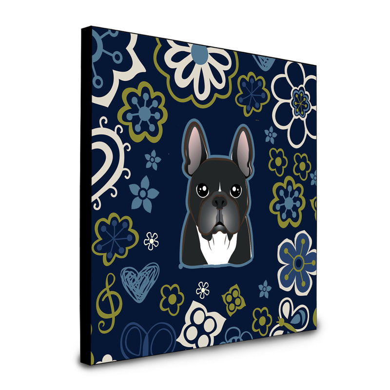 Art encadré fleurs teckel à long Bissell, Bouledogue français noir