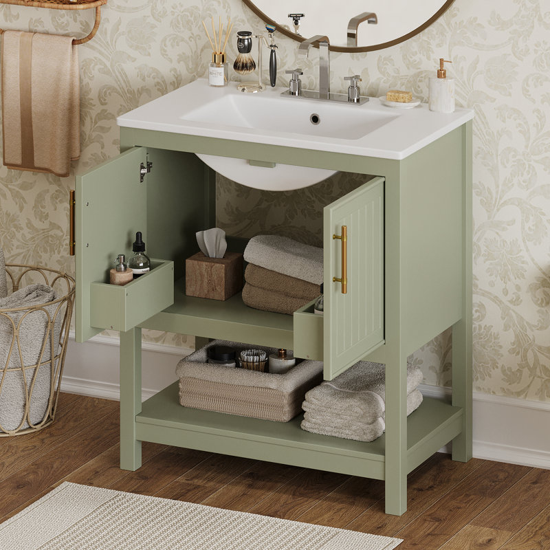 30'' Single Bathroom Vanity With Ceramic Sink Top, Green