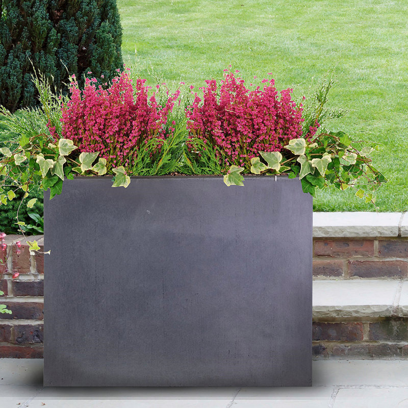 Frostproof, Concrete Effect Garden Planter Pot with Drainage Holes, Dark Grey, 50.5cm H x 60cm W x 30cm D