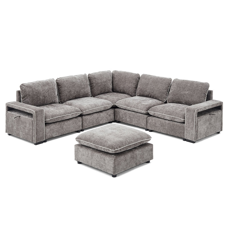 102.36'' W 6-Piece Gray Chenille Modular Sectional With Storage Arm, Gray