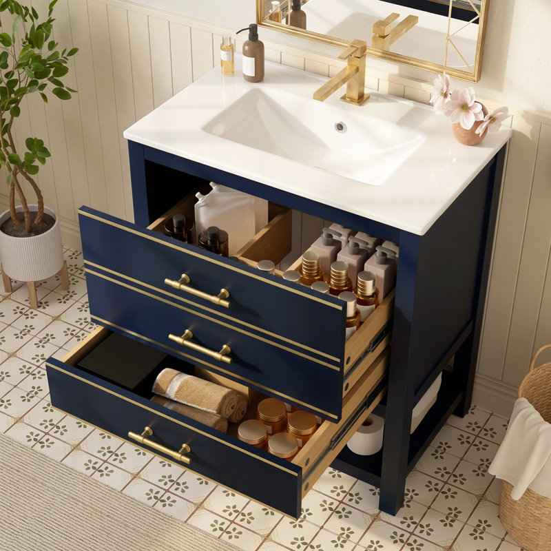 Single Bathroom Vanity with Ceramic Basin, Blue