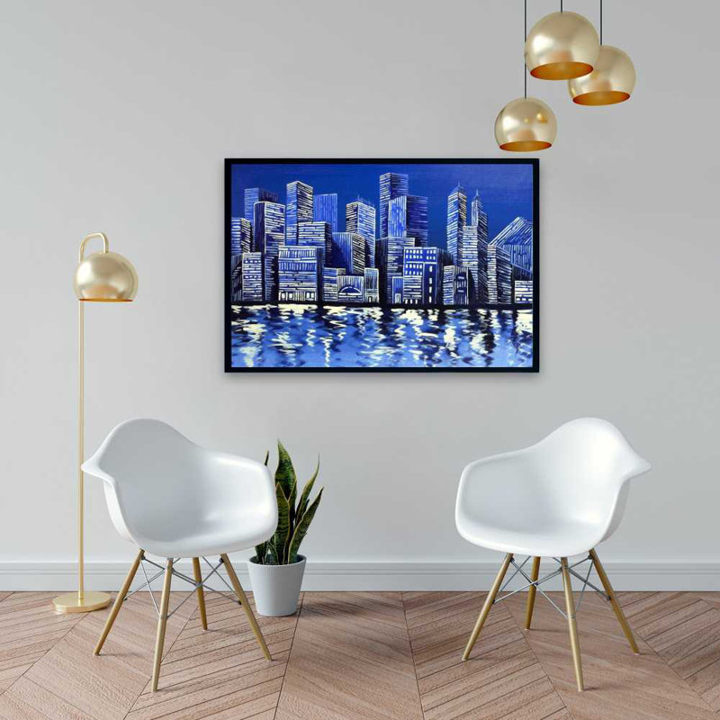 Bleu horizon - Toile encadrée contemporaine pour la décoration intérieure, H 25,25 po x l 37,25 po