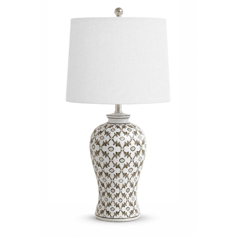 Lampe de table Sharie 24,5 po en céramique bleue et blanche avec variateur à 3 niveaux, Olive Green