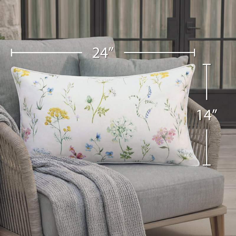 Hunter Rectangular Outdoor Pillows, Floral, White Multi