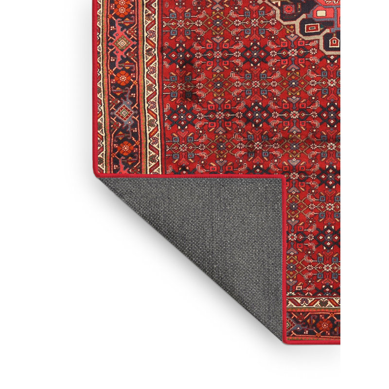 Tapis traditionnel rouge / rose clair / noir Doher, Rectangle 4 pi x 6 pi
