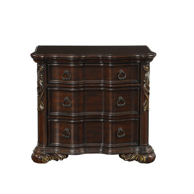3 Drawer Bedroom Nightstand, Cherry Finish, Elegant Traditional Style Finish Nightstand For Bedroom, Storage Solution