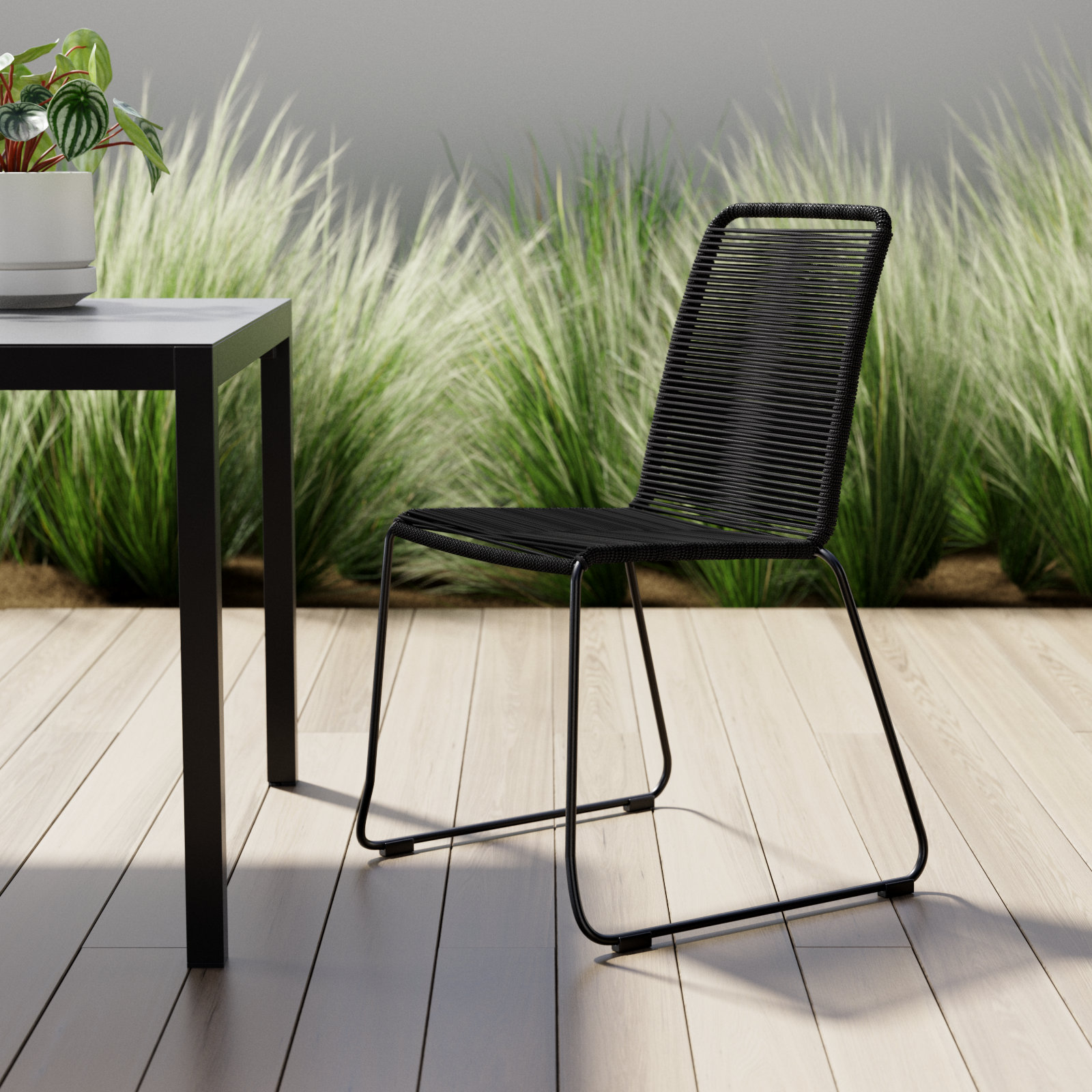 Camberlynn Stackable Patio Side Chair, Black