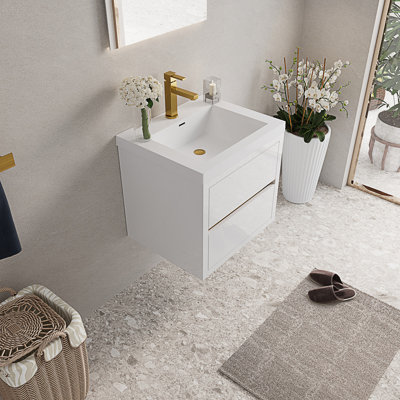 Meuble-lavabo mural avec lavabo et meuble de rangement flottant pour salle de bain