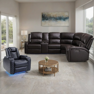 4-Piece Breathable Faux Leather Dual Motor Power Reclining Living Room Set With Storage, Cup Holder & LED
