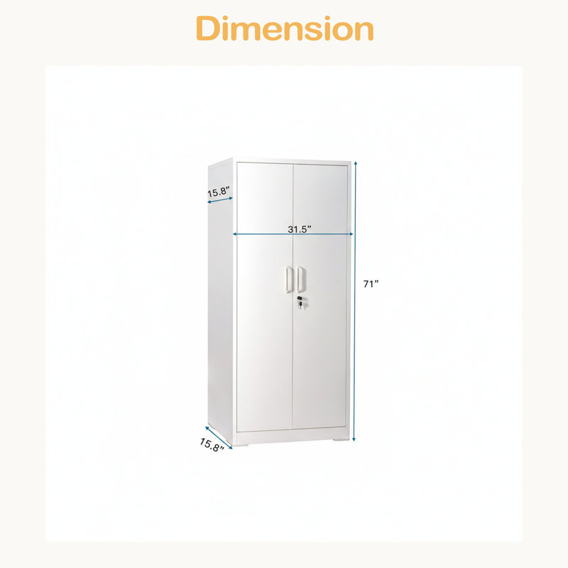 71" Metal Storage Cabinet With Locking Doors And 4 Adjustable Shelves, Heavy-Duty Steel Cabinet For Garage, Laundry, Office, Or Warehouse
