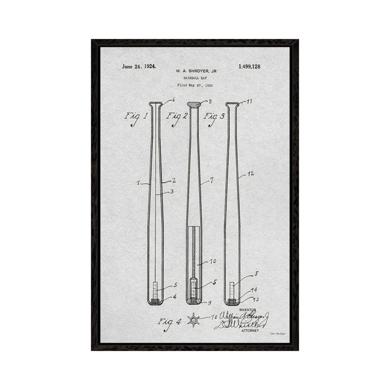 Baseball Bat Patent by Seven Trees Design - Gallery-Wrapped Canvas Giclée on Canvas, 66.04 cm H x 45.72 cm W, Black Framed