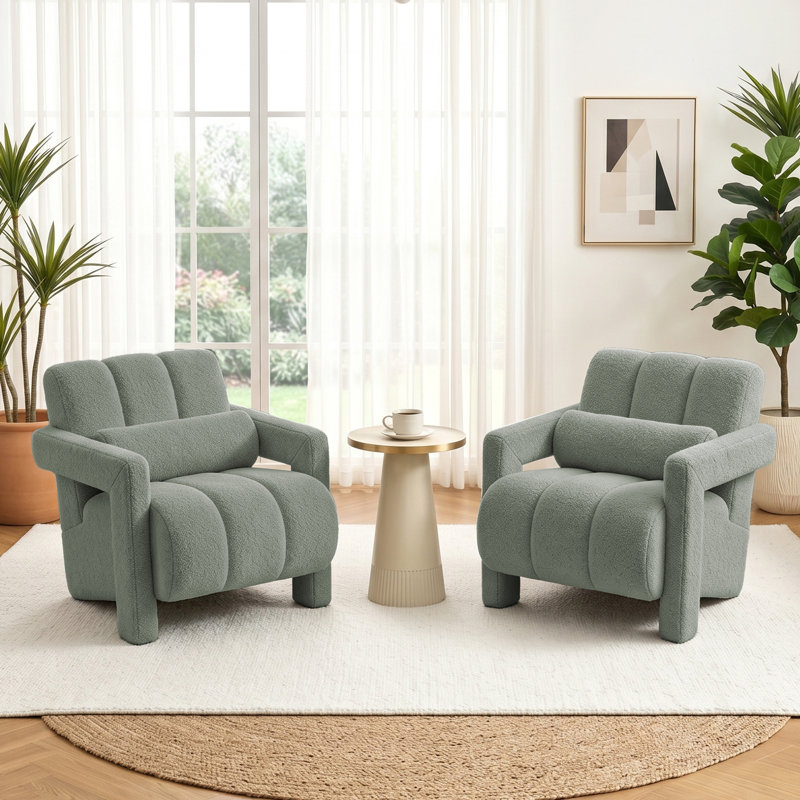 Ensemble de 2 fauteuils d'appoint rembourrés 28 po avec accoudoirs, Ours en peluche vert