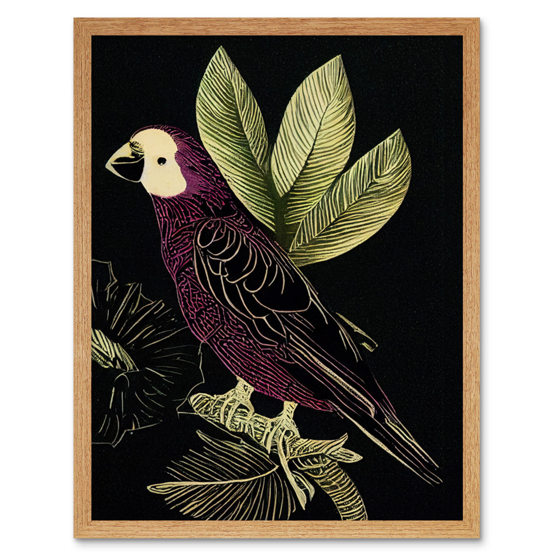 Parrot Leaves Tree Branch Vintage Linocut - Print