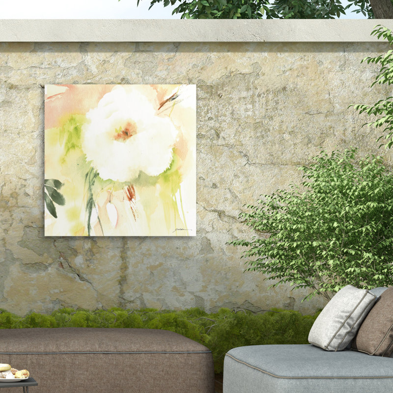 Sheila Golden White Flower 5 Outdoor  Canvas, H 18 po x l 18 po