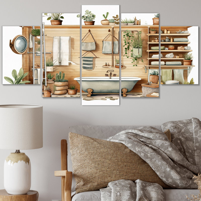 «Natural Bathroom Decor», art mural sur toile, 5 panneaux
