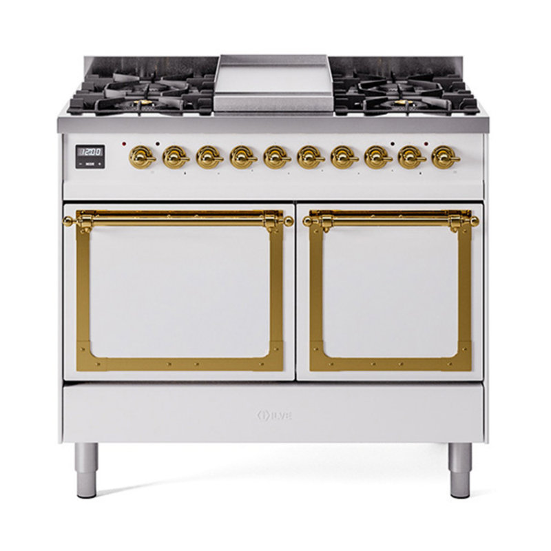 ILVE Nostalgie II Noblesse 40 po à double carburant, Propane liquide, Blanc/laiton