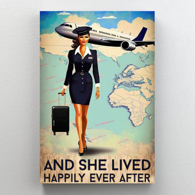 Flight Attendant Happily Ever After - 1 Piece Rect " Flight Attendant Happily Ever After - 1 Piece Rectangle Graphic Art Print On Wrapped Canvas "