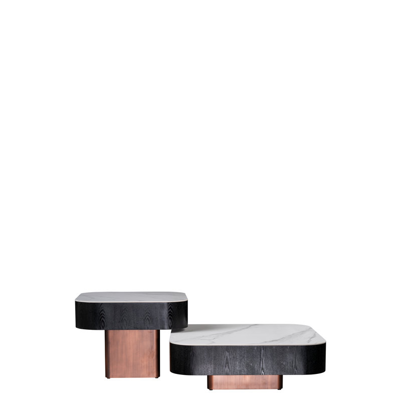 Ceramic Top Coffee Table Set with Storage Drawers – Modern Sculptural Nesting Coffee Tables for Living Spaces  