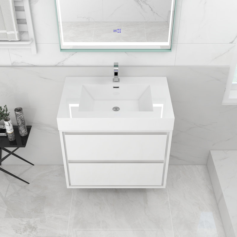 30'' Single Bathroom Vanity with Acrylic Top, Glossy White