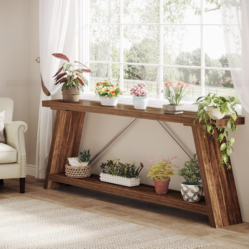 Table de canapé extra longue 70,9 pouces avec rangement, Noyer foncé