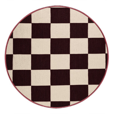 Machine Washable Checkered Red Area Rug