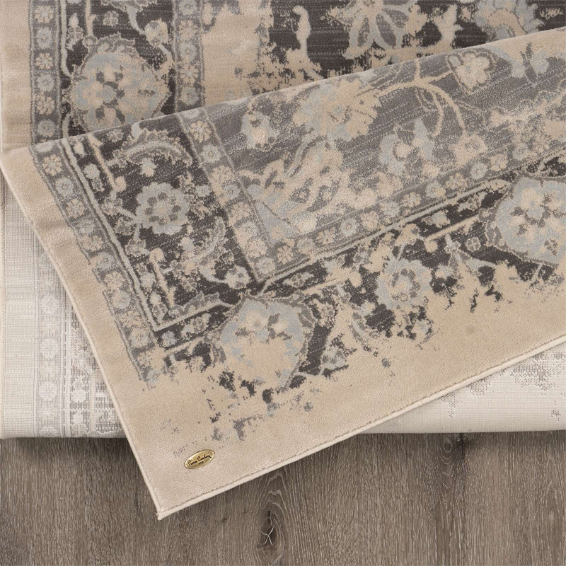 Tapis bleu à motif floral Rundle, Rectangle 5 pi 3 po x 7 pi 7 po